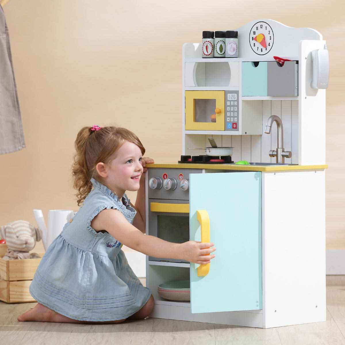 KINDERKÜCHE Spielküche, Grün/Gelb, 90cm - Grün, Holzwerkstoff (55/30/90cm) - Teamson Kids