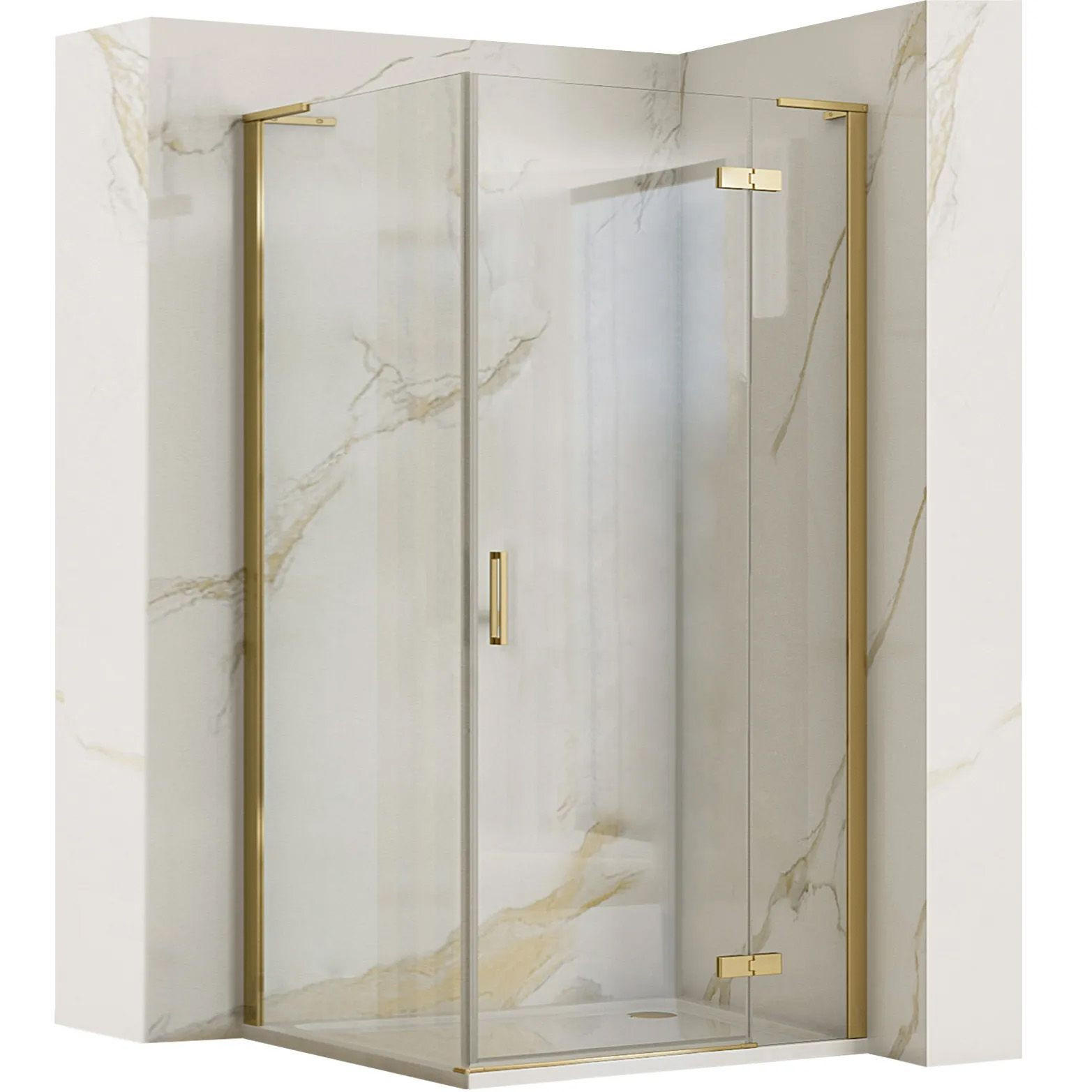 DUSCHKABINE Rea Hugo 90x90 Gold Brush - Goldfarben, Glas (90/90/200.5cm) - REA