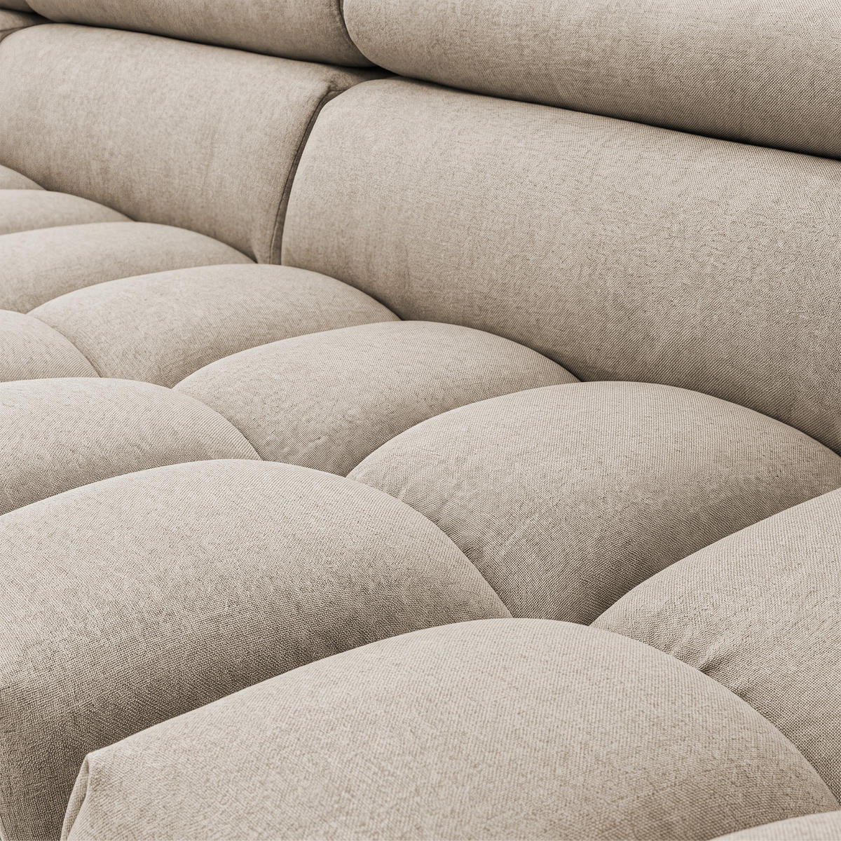 ECKSOFA PUDDING MAXI L Links mit Schlaffunktion 125x195 Velours Creme - Creme/Schwarz, Holz/Textil (203/350cm) - Muffo