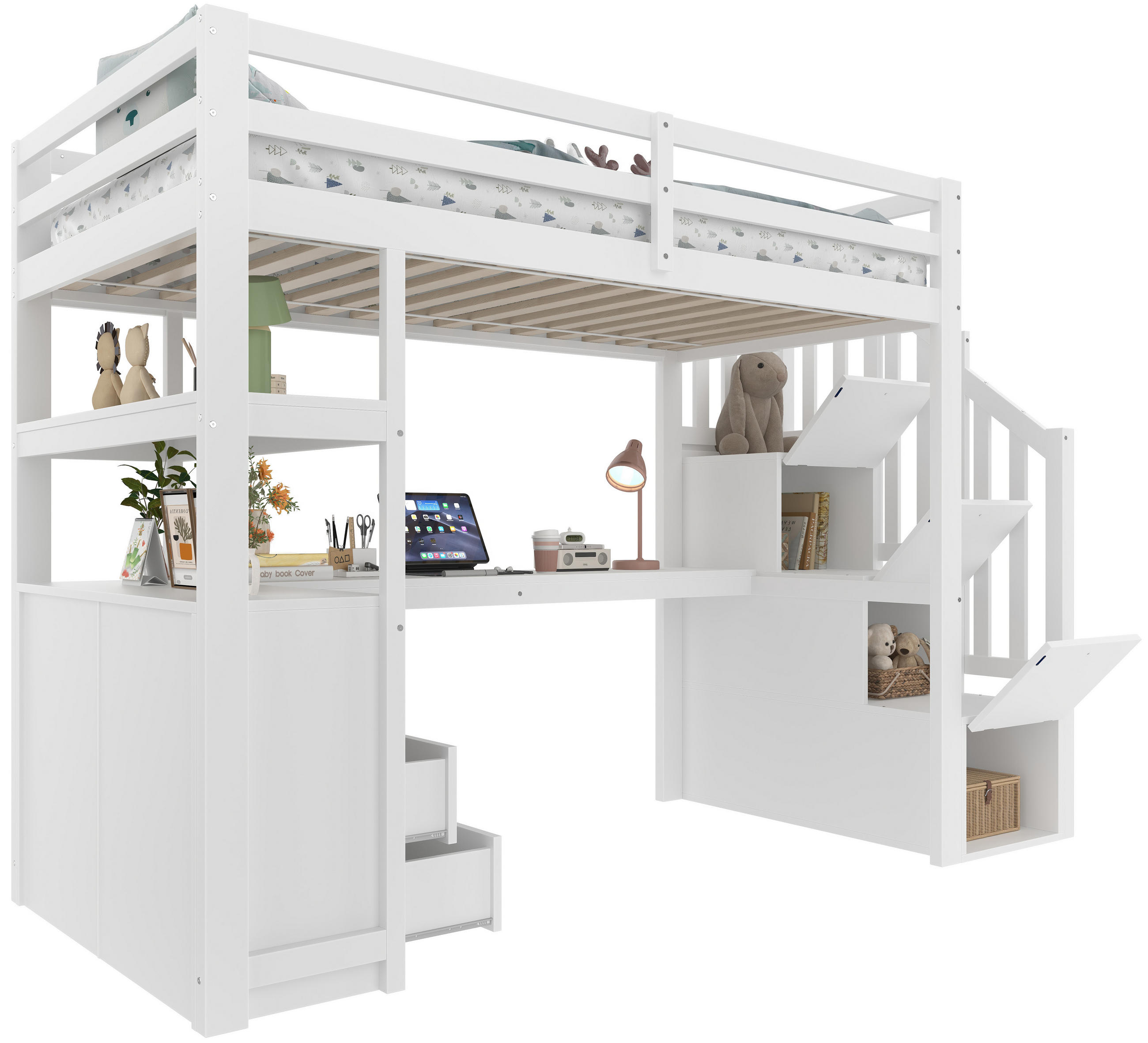 HOCHBETT 90x200cm Weiß Stauraumleiter 2 Schubladen - Weiß, Holz (90/200cm) - FLIEKS