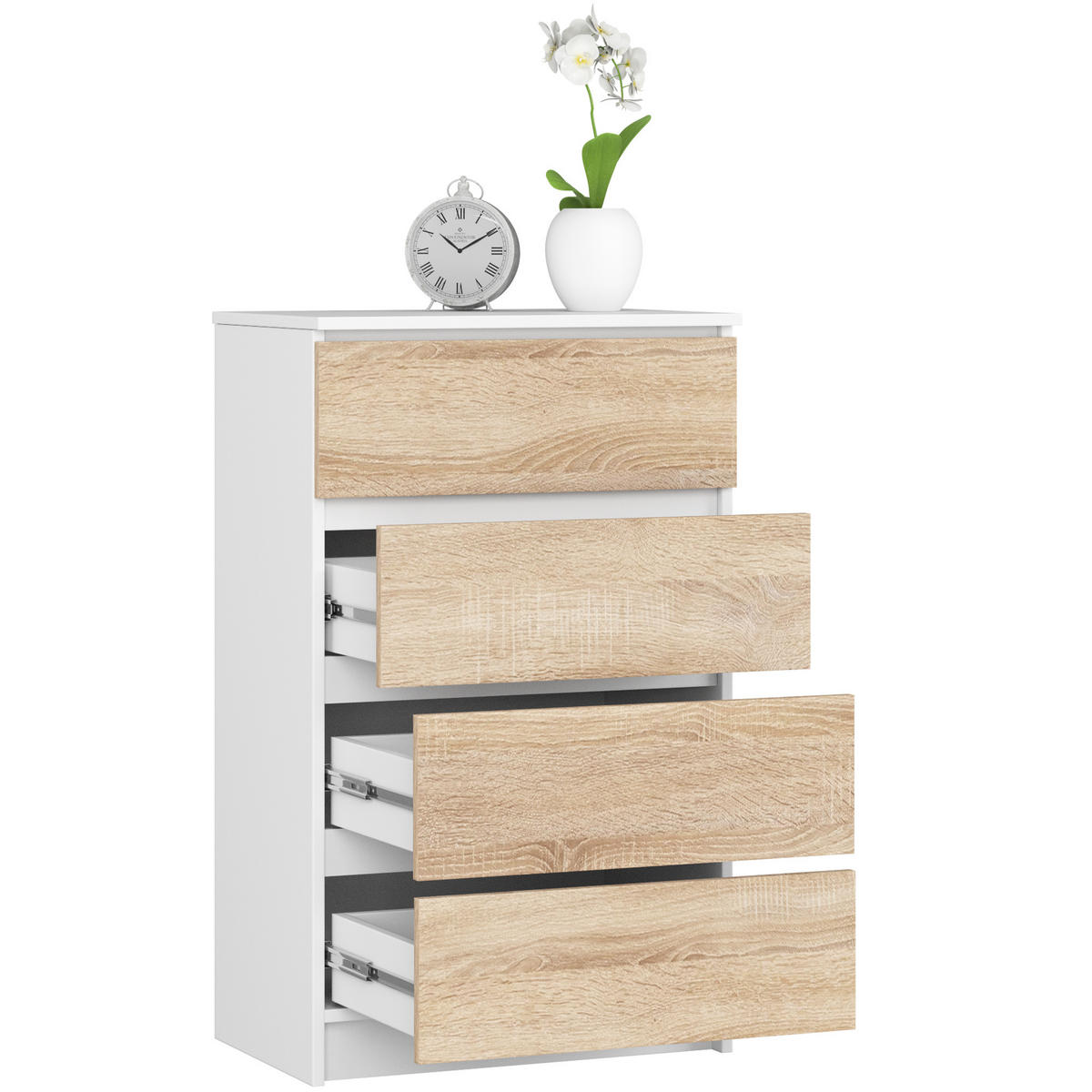 KOMMODE Weiß, Sonoma Eiche 60x40x99 cm - Weiß/Sonoma Eiche, Holzwerkstoff (60/99/40cm) - Akord