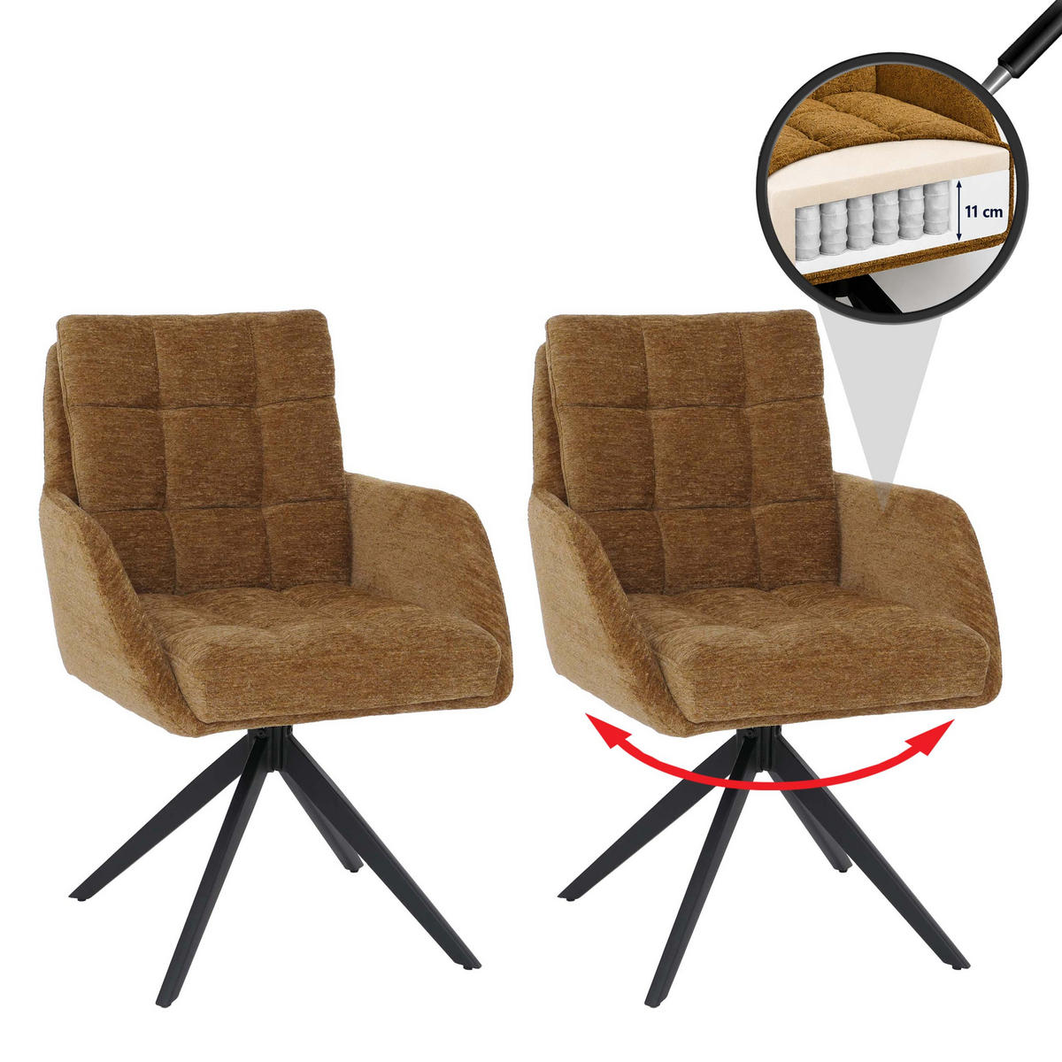 ESSZIMMERSTUHL Gelb 2er-Set - Gelb/Grau, Textil (61/89/66cm) - MCW
