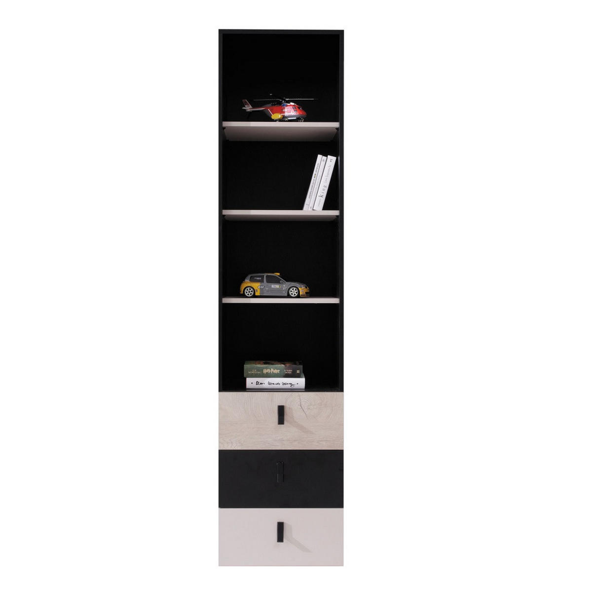JUGENDZIMMER Space Set B mit Bett 90 x 200 - Schwarz-Eiche-Beige - Eichefarben/Beige, Holzwerkstoff (135/190/135cm) - QMM TraumMöbel