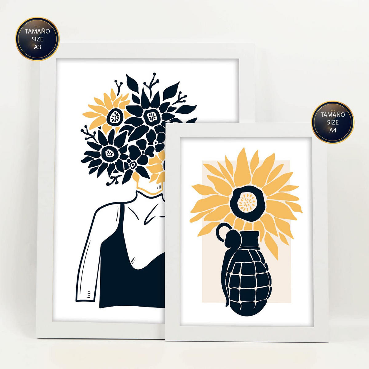 POSTER Set Mit 6 In Schwarzer Tinte Liebe Machen, Nicht Krieg Kunstdrucke Von Meer Und Ozean Für Innenarchitektur A3 & A4 Weißer Rahmen - Weiß, Papier (29/3cm) - Nacnic