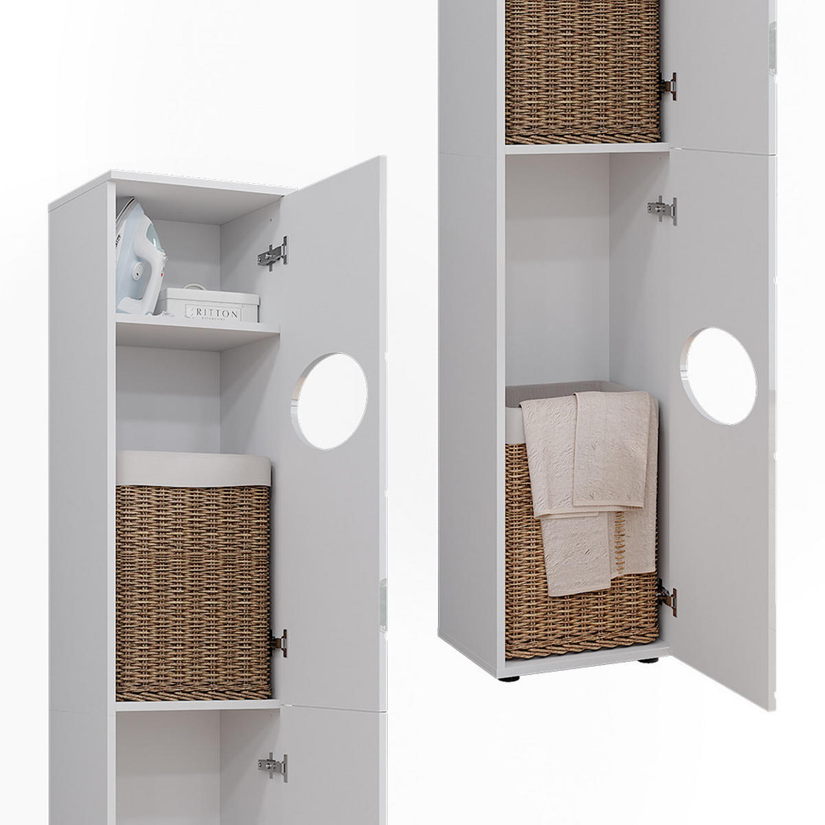 WÄSCHESCHRANK Irma Weiß 37.2 x 192 cm - Weiß, Holzwerkstoff (37.2/192/32cm) - Vicco