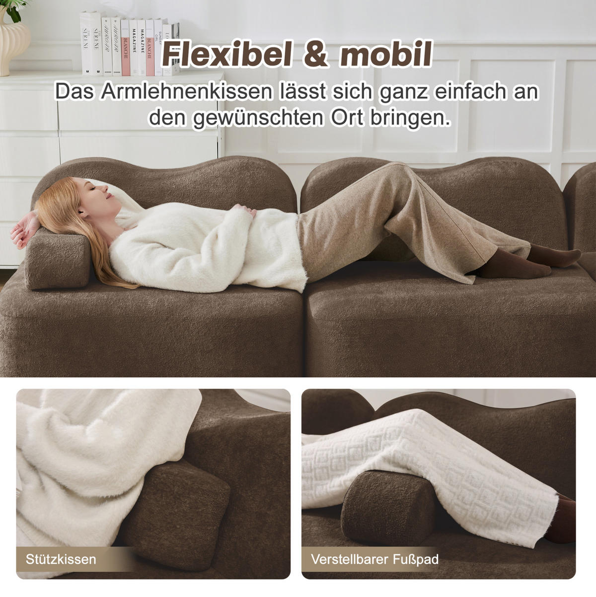 MODULSOFA Ecksofa Samt Braun 2-4-Sitzer - Braun, Textil (167/384cm) - Meubliv