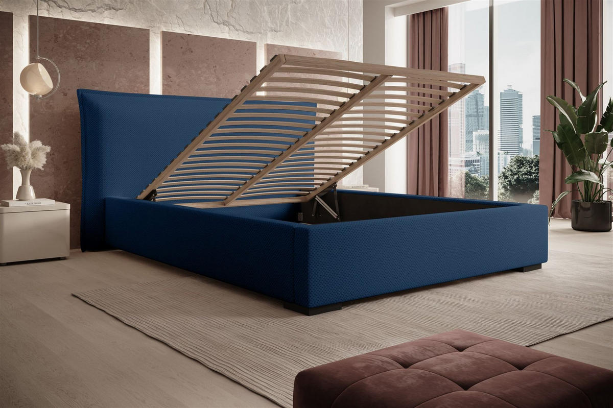 POLSTERBETT Amada In Pop - Blau, Holzwerkstoff/Textil (180/200cm) - Fun Möbel