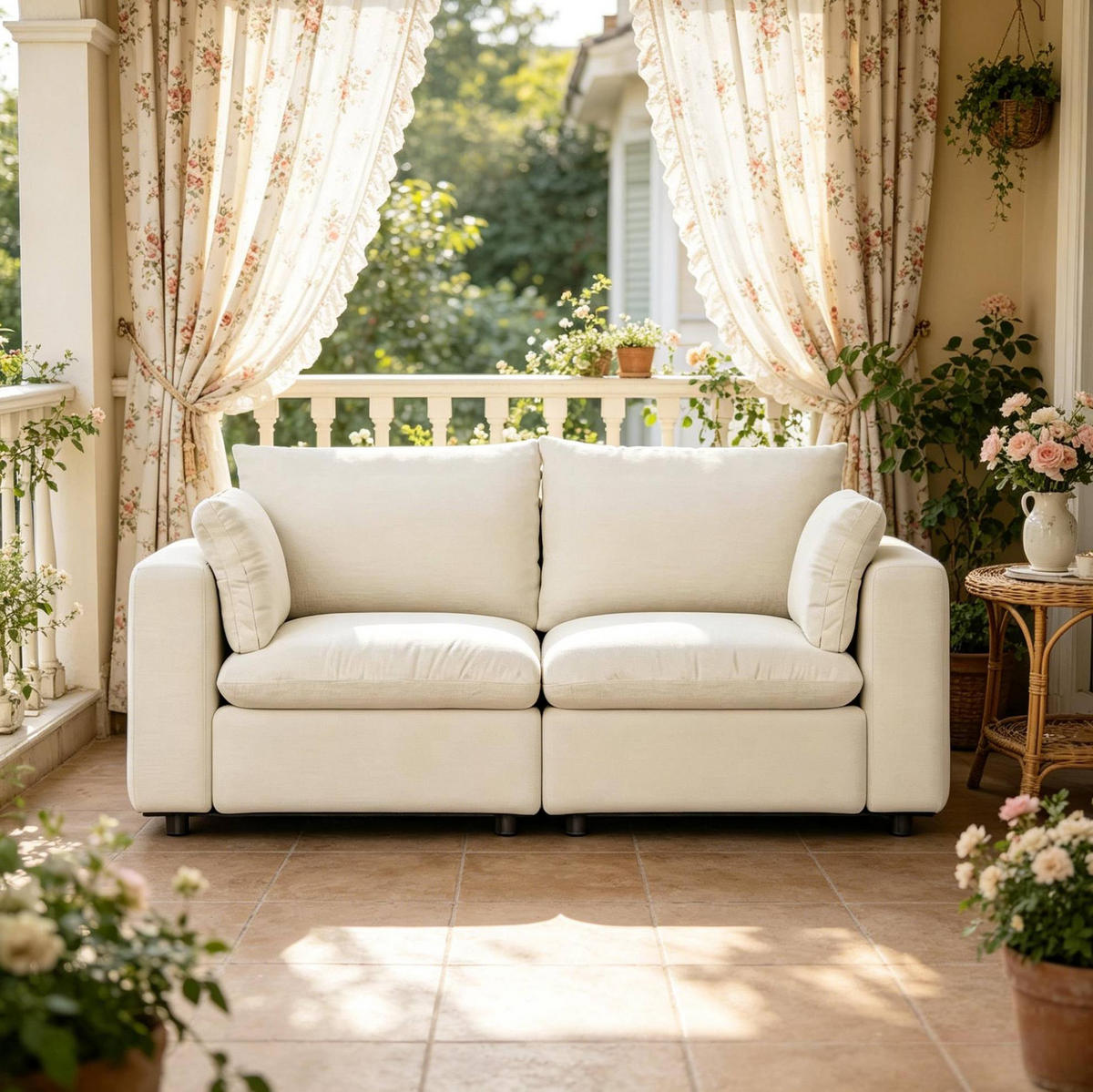 SOFA modular 180 x 91 x 83 cm Weiß Chenille - Weiß, Holzwerkstoff (180/83/91cm) - Meubliv
