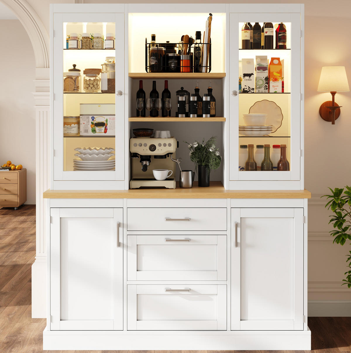 KÜCHENSCHRANK mit LED-Beleuchtung 140 x 40 x 185 cm MDF White 4-tlg. - Weiß, Holzwerkstoff (40/185/140cm) - Meubliv