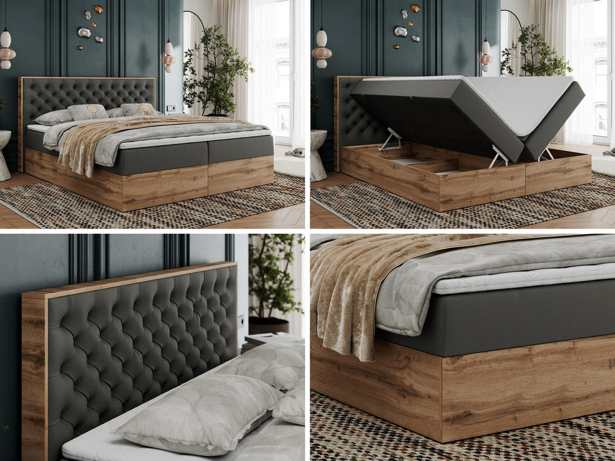 BOXBETT ALBERO 3 - 120/200 Dunkelgrau Kunstleder - H3 - Dunkelgrau, Holz/Textil (120/200cm) - MKS