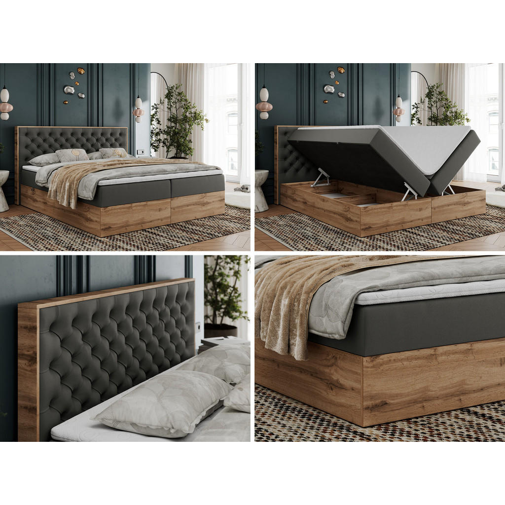 Thumbnail - MKS Boxbett, Dunkelgrau, Textil, 2-Sitzer, H3, 7-Zonen, Rechteckig, 160x200 cm, Schlafzimmer, Betten, Boxspringbetten