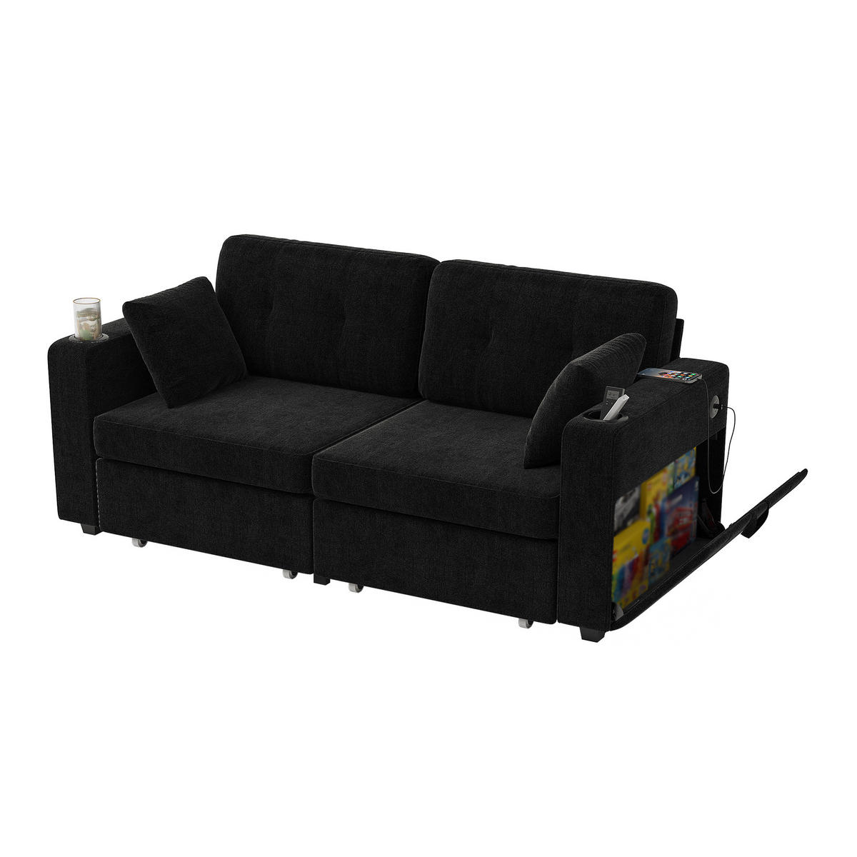 2-SITZER-SOFA DE-33930 mit 2 Stauraumschubladen Schwarz - Schwarz, Metall (75/82/172cm) - ComfortXL
