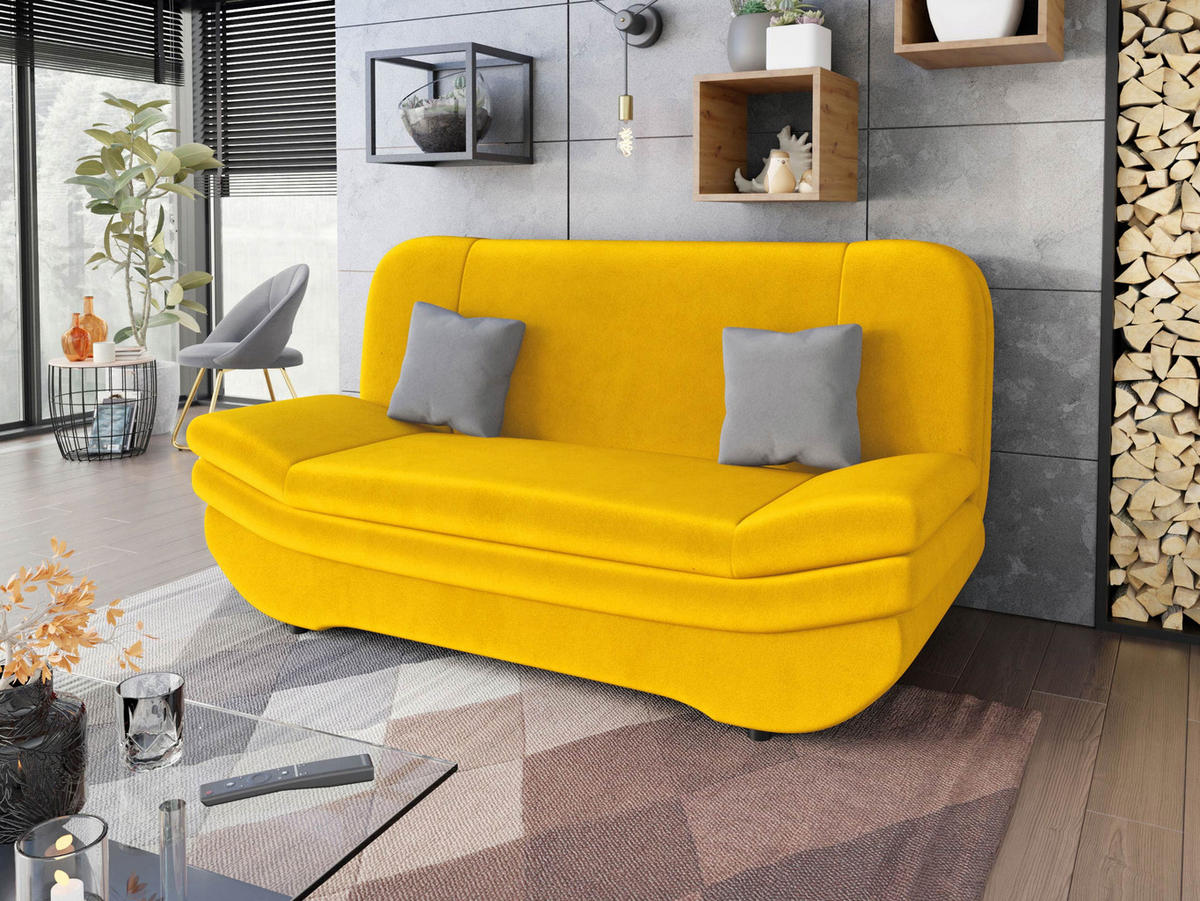 SCHLAFSOFA Weronika Premium - Gelb/Schwarz, Holz/Kunststoff (200/95/90cm) - MIRJAN24
