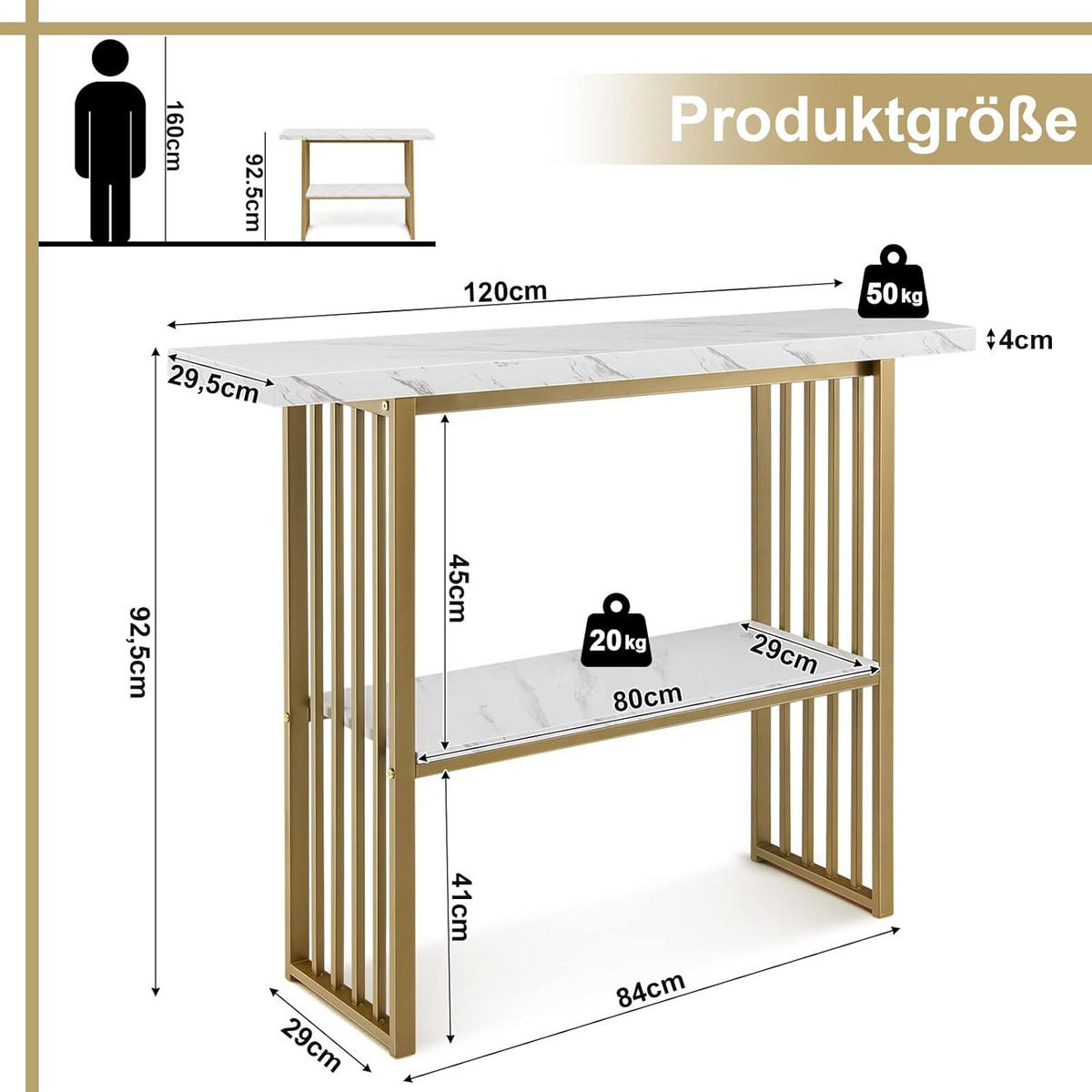 KONSOLENTISCH 93cm Weiß - Weiß, Holz (120/30/93cm) - COSTWAY