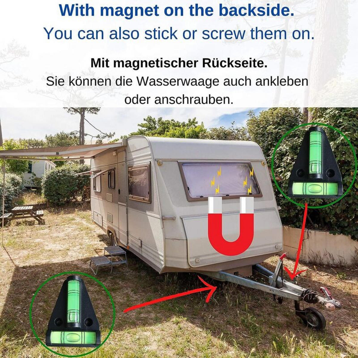WASSERWAAGE - Dreieck - Zweiteiliges Set mit Magnet - Schwarz, Kunststoff (5.7/4.3/1.6cm) - DCA