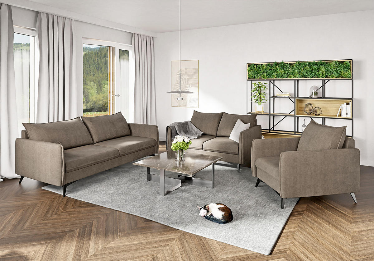 SESSEL Pulse Dunkelbeige Luxusmicrofaser - Beige/Schwarz, Holz/Textil (74/86/31cm) - S-Style Möbel