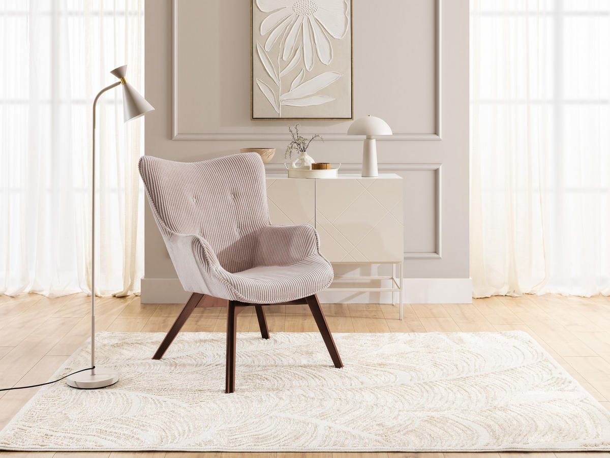 LOUNGESESSEL Lenari Puderrosa Cordstoff mit Füßen in Braun - Hellrosa/Braun, Holz/Textil (71/96/86cm) - S-Style Möbel
