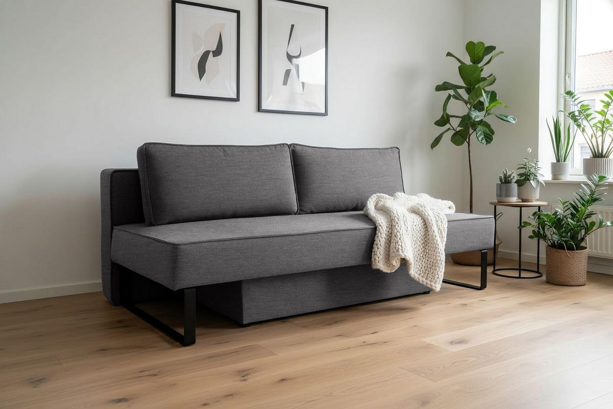 SCHLAFSOFA Mit Bettkasten NOMI, Stoff Faro, Dunkelgrau - Dunkelgrau, Holz (200/82/100cm) - Kaiser Möbel