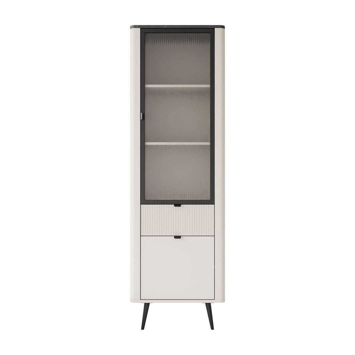 VITRINE schmal AUTUMN 1D1S1W mit Schublade, Kaschmir / Grauer Stein - Beige/Grau, Holzwerkstoff (60/191/40cm) - Lookway