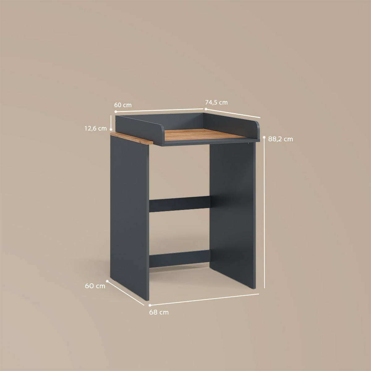 WASCHMASCHINENSCHRANK Paolina Anthrazit/Goldkraft Eiche 68 x 88.2 cm 2 Teile mit Wickelauflage - Honigeiche/Anthrazit, Holzwerkstoff (68/88.2/60cm) - Livinity®