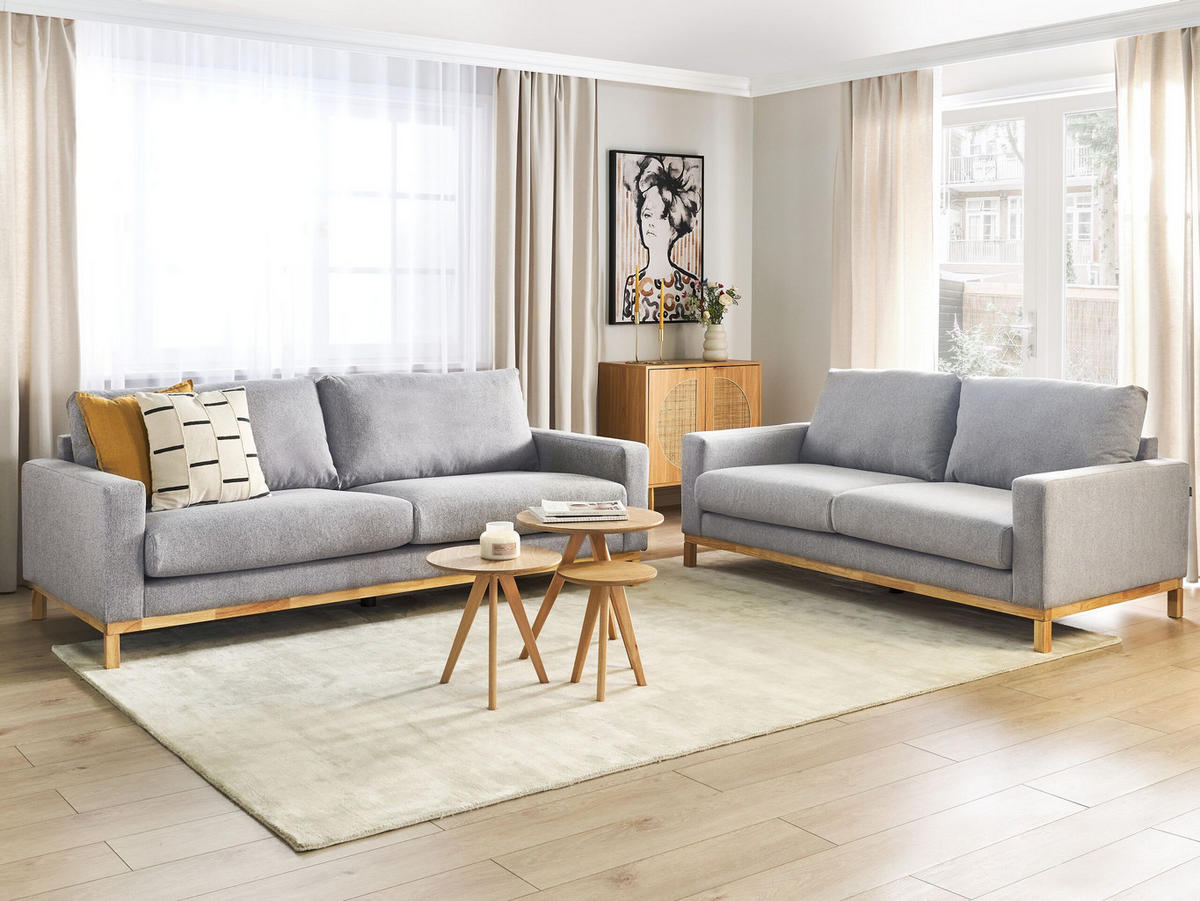 5-SITZER-SOFA SET grau/hellbraun Siggard - Hellbraun/Grau, Textil (92/92/217cm) - Beliani