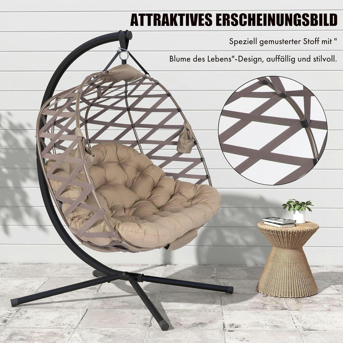 HÄNGESESSEL Doppel mit Gestell dick gepolstertem Kissen Sandbraun 139 x 103 cm - Sandfarben, Textil (139/172/103cm)