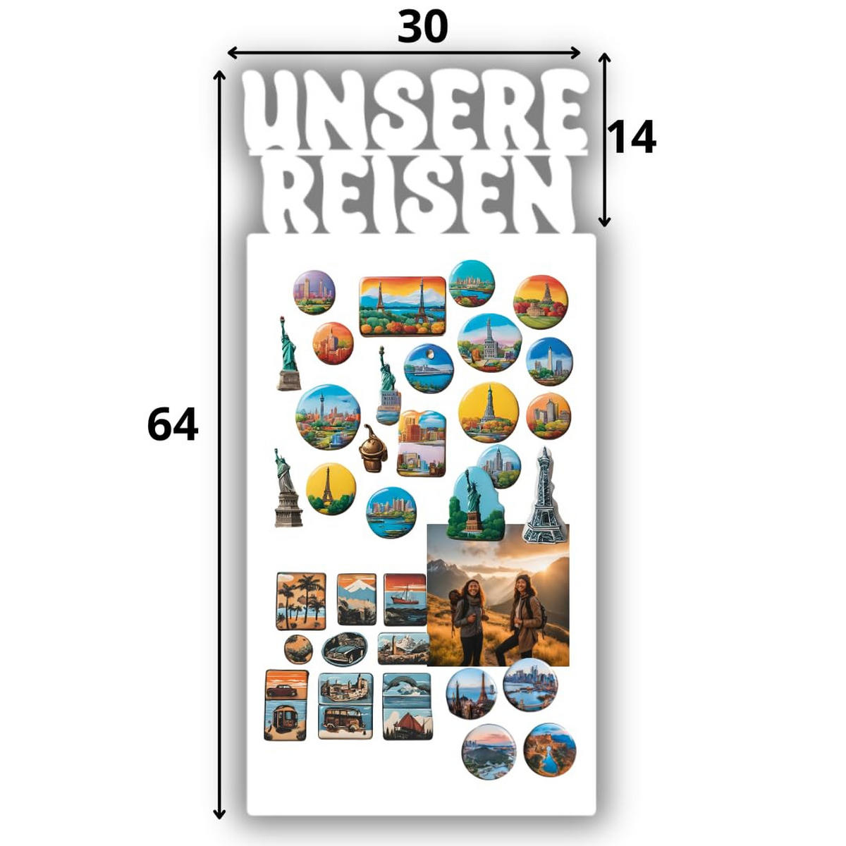 MAGNETTAFEL Unsere Reisen Weiß 30x64 cm - Weiß, Metall (30/64/0.7cm) - ANWICAR