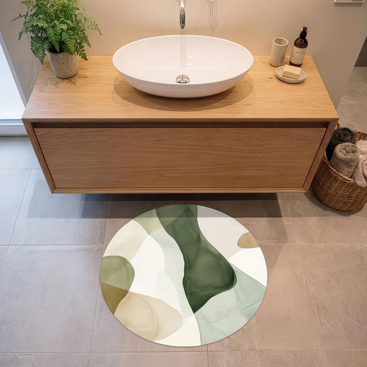 KÚPEĽŇOVÁ PREDLOŽKA Japandi - Abstraktné - Zelené 70x70 cm - zelená, textil/plast (70/70cm) - OnlyWow