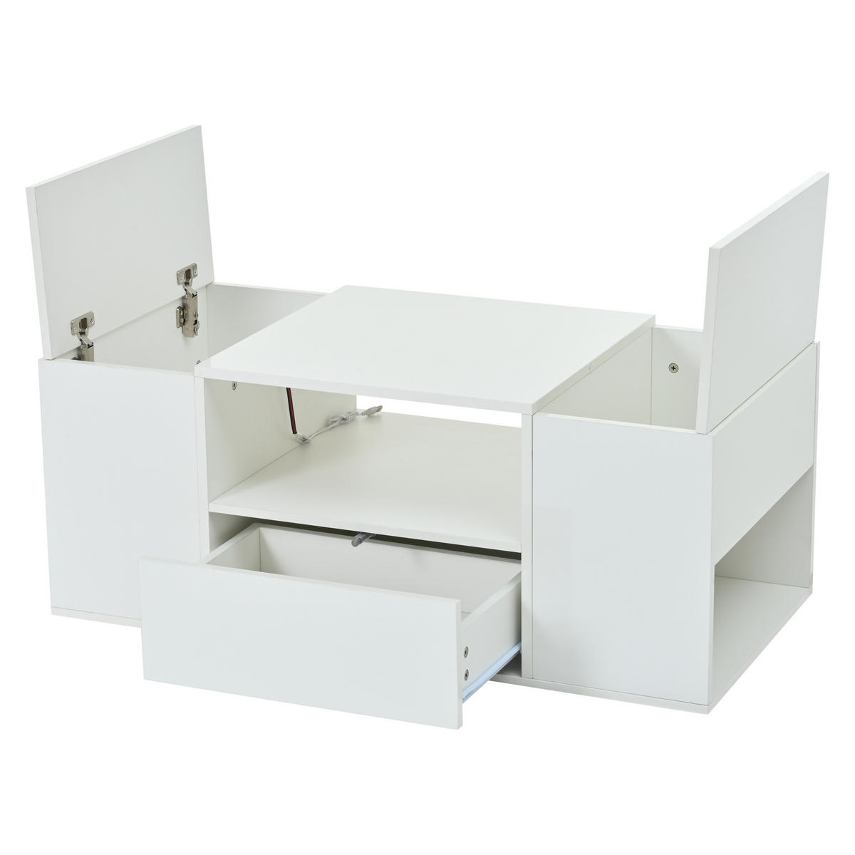 COUCHTISCH 100/50/40 cm Weiß Hochglanz mit LED-Beleuchtung und Stauraum - Weiß, Holzwerkstoff (100/50/40cm) - OKWISH