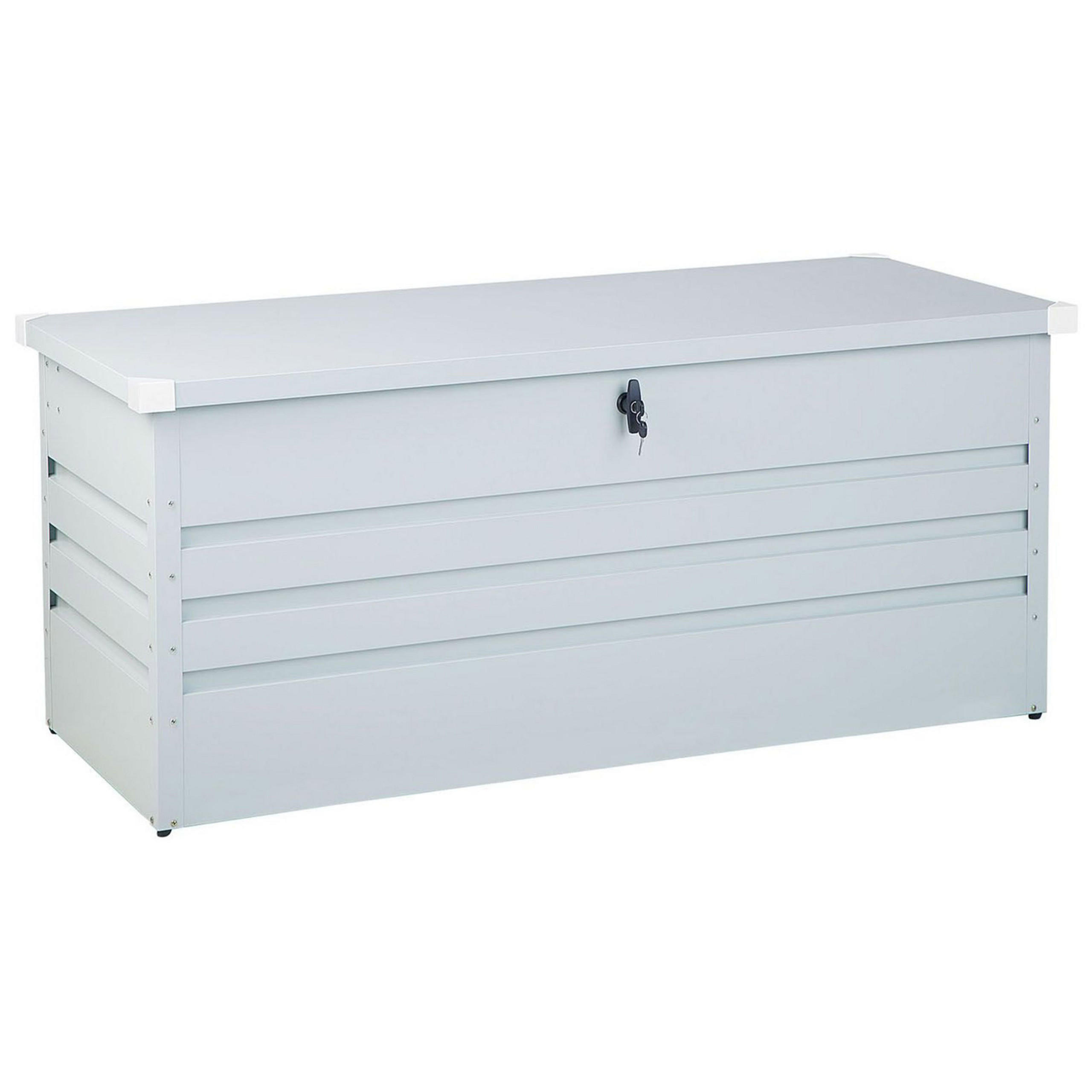 AUFLAGENBOX Stahl hellgrau 132/62 cm Cebrosa - Hellgrau, Metall (132/64/62cm) - Beliani