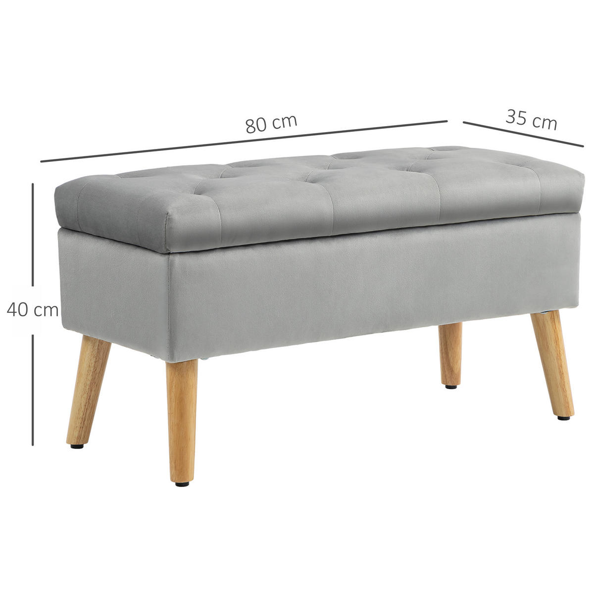 SITZBANK mit Stauraum, Polsterbank mit Deckel, Bettbank mit Samtoptik Grau - Grau, Kunststoff (35/40/80cm) - HOMCOM