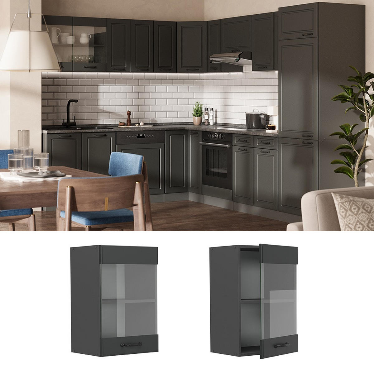 DULAP DIN STICLĂ DE BUCĂTĂRIE R-Line Casă de țară antracit 40 cm - antracit, compozit lemnos (40/60/31cm) - Vicco