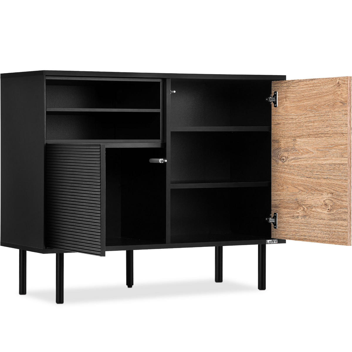 KOMMODE LOFTY TV/HiFi-Einlage, schwarz / Eiche natur - Eichefarben/Schwarz, Holzwerkstoff (102/83/41cm) - KONSIMO®