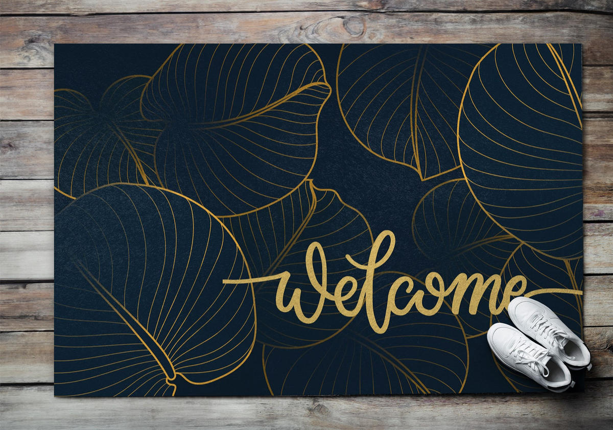 FUSSMATTE 150 x 100 cm Blättergruß - Schwarz/Sahara, Textil (150/100cm) - TULUP