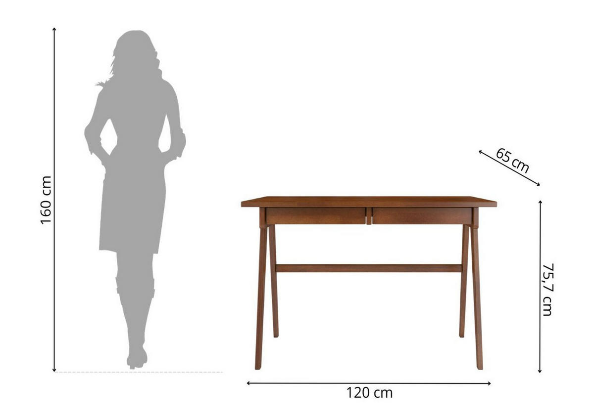 SCHREIBTISCH Edda, 120/65/75 cm in Nussbaumfarbe, Buchenholz - Walnussfarben, Holz/Buchenholz (65/120/75.5cm) - Visby