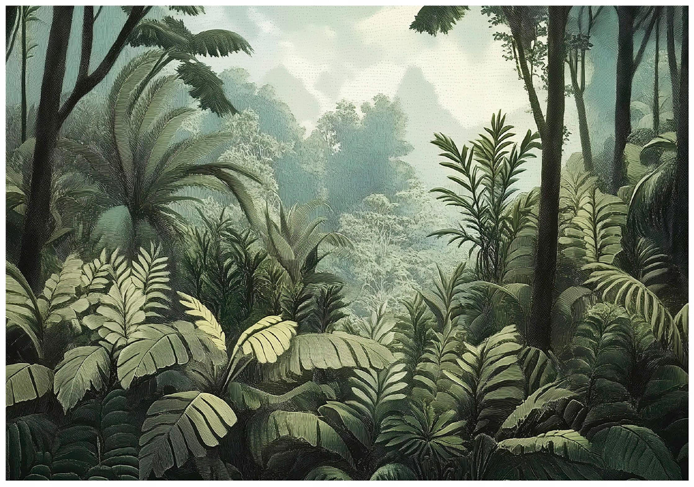 FOTOTAPETE Dschungel Wald Grün Tapete Wohnzimmer Schlafzimmer 350x250 - Grün, Papier (350/250cm) - Wallarena