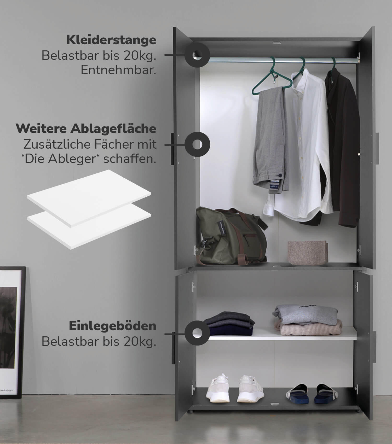 KLEIDERSCHRANK mit Spiegel Der Grenzenlose - Anthrazit, Holzwerkstoff (90/187/58cm) - Mokebo