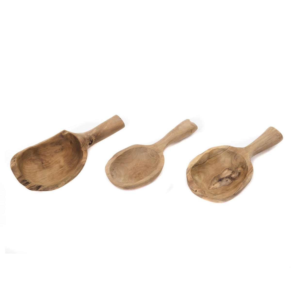 DEKO SCHALE Scoop Teak Wurzelholz massiv, mit Griff, geschnitztes Unikat naturfarben - Naturfarben, Holz (8cm) - CREEDWOOD