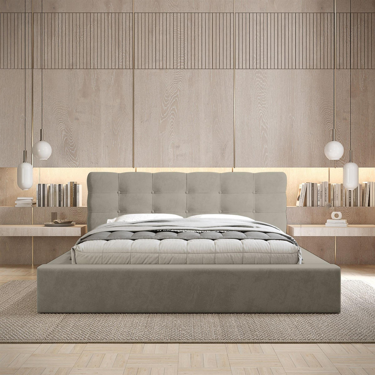 POLSTERBETT Antonio Stoff Ditra - Beige, Holzwerkstoff/Textil (180/200cm) - Fun Möbel