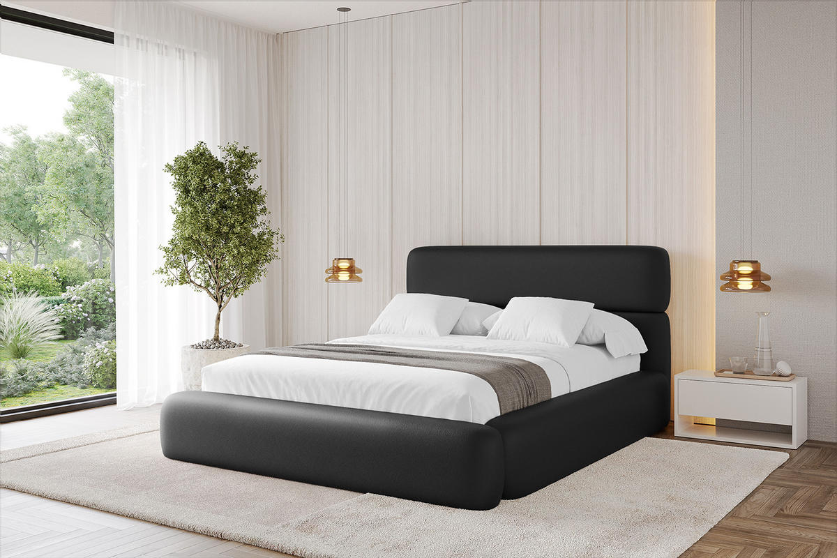 POLSTERBETT mit Bettkasten und Lattenrost, Boxbett ohne Matratze - ENORA 180x200 Schwarz Kunstleder - Schwarz Hochglanz, Holzwerkstoff/Textil (180/200cm) - ALTDECOR