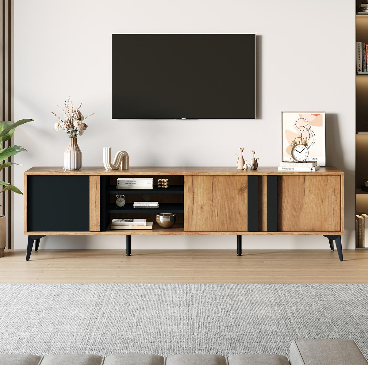 TV-ELEMENT mit 3 Türen 180 x 40 x 50 cm Brown/Black - Braun, Holzwerkstoff (40/50/180cm) - Beauniv