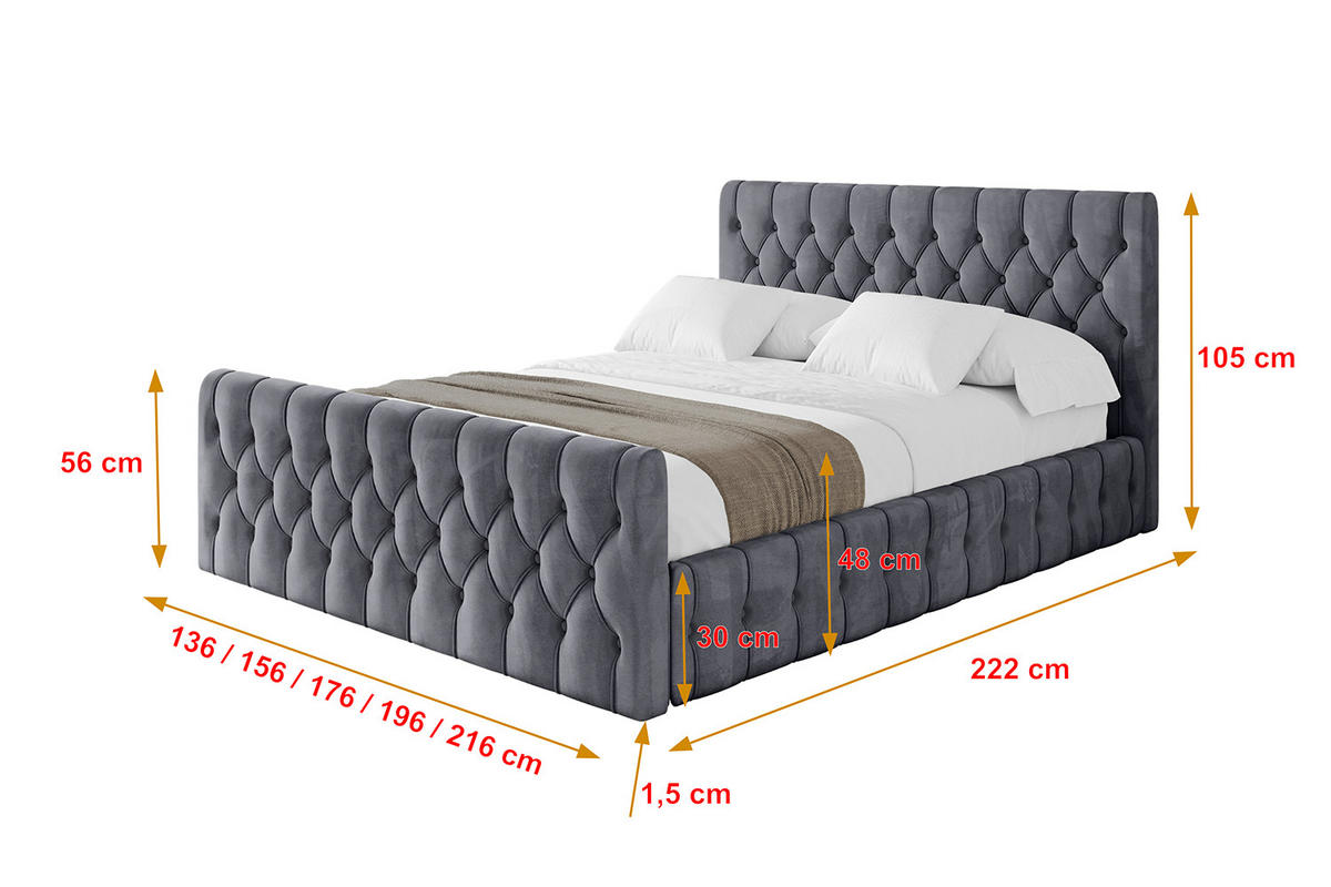 POLSTERBETT mit Bettkasten, Fußteil und Lattenrost, Boxbett ohne Matratze - LARO-Z 120x200 Dunkelgrau - Dunkelgrau, Holzwerkstoff/Textil (120/200cm) - ALTDECOR