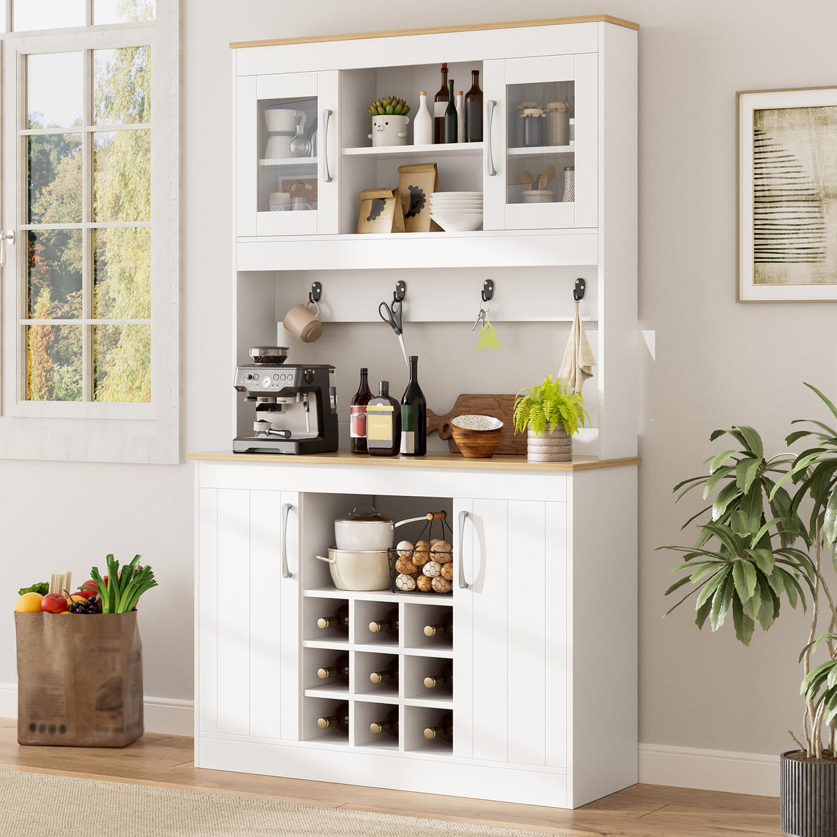 KÜCHENSCHRANK Buffet 175 cm Glastüren Weinregal Hakenleiste groß - Multicolor, Holzwerkstoff (106/175/39cm) - FLIEKS