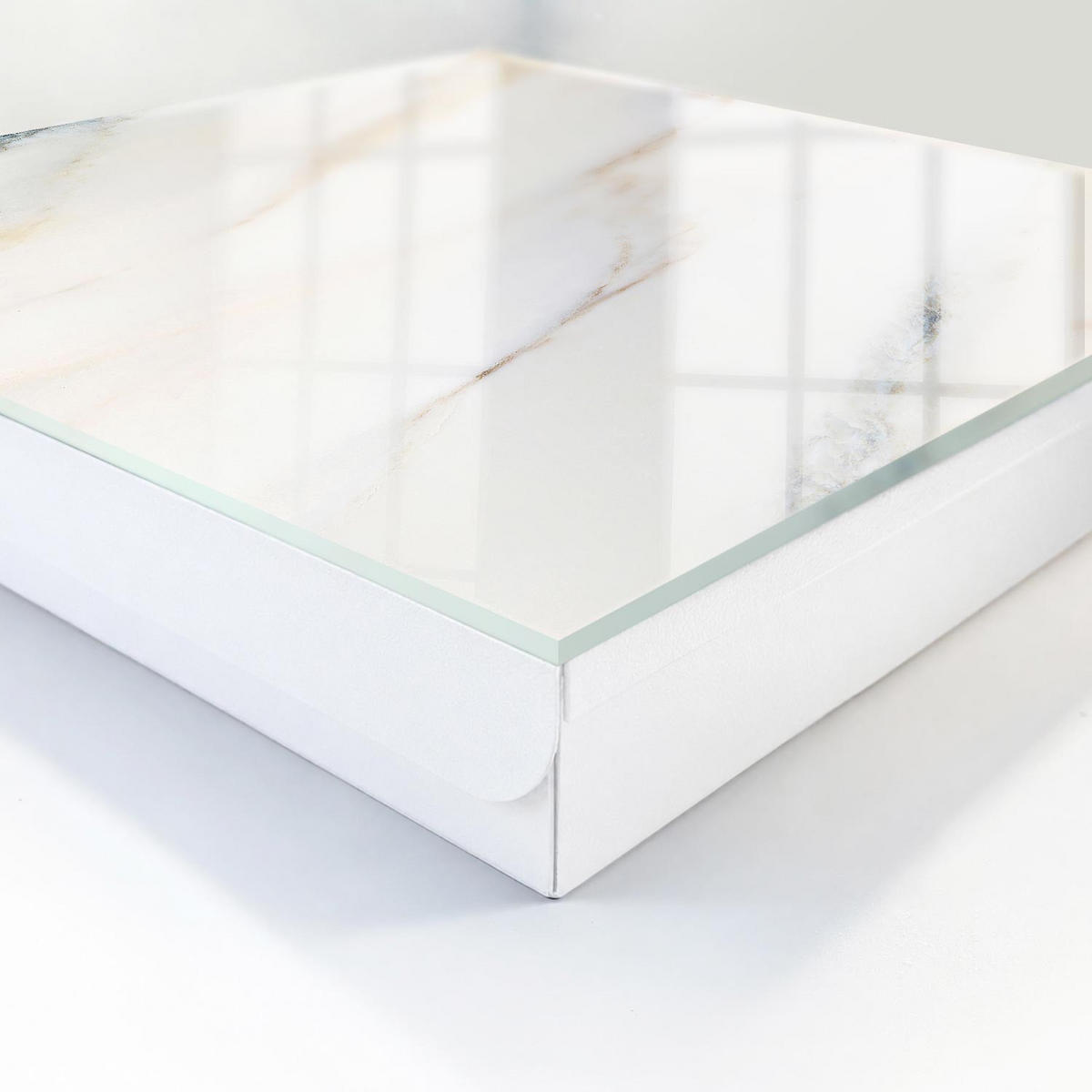 SCHLÜSSELBOX Weiß 30x30 cm – Türöffnung nach rechts - Marmoreffekt - Beige, Metall (30/30/5cm) - TULUP