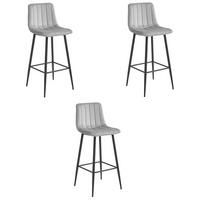 BARHOCKER 3-er Set POZZA silbergrauer Sitz, schwarze Basis - Silberfarben/Schwarz, Textil (43/104/35cm) - Valora