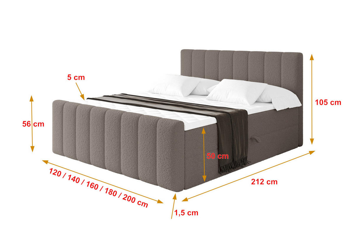 KONTINENTÁLNÍ POSTEL s matrací H3 - OTTA-Z - 120x200 cm Hnědá - hnědá, kompozitní dřevo (120/200cm) - ALTDECOR