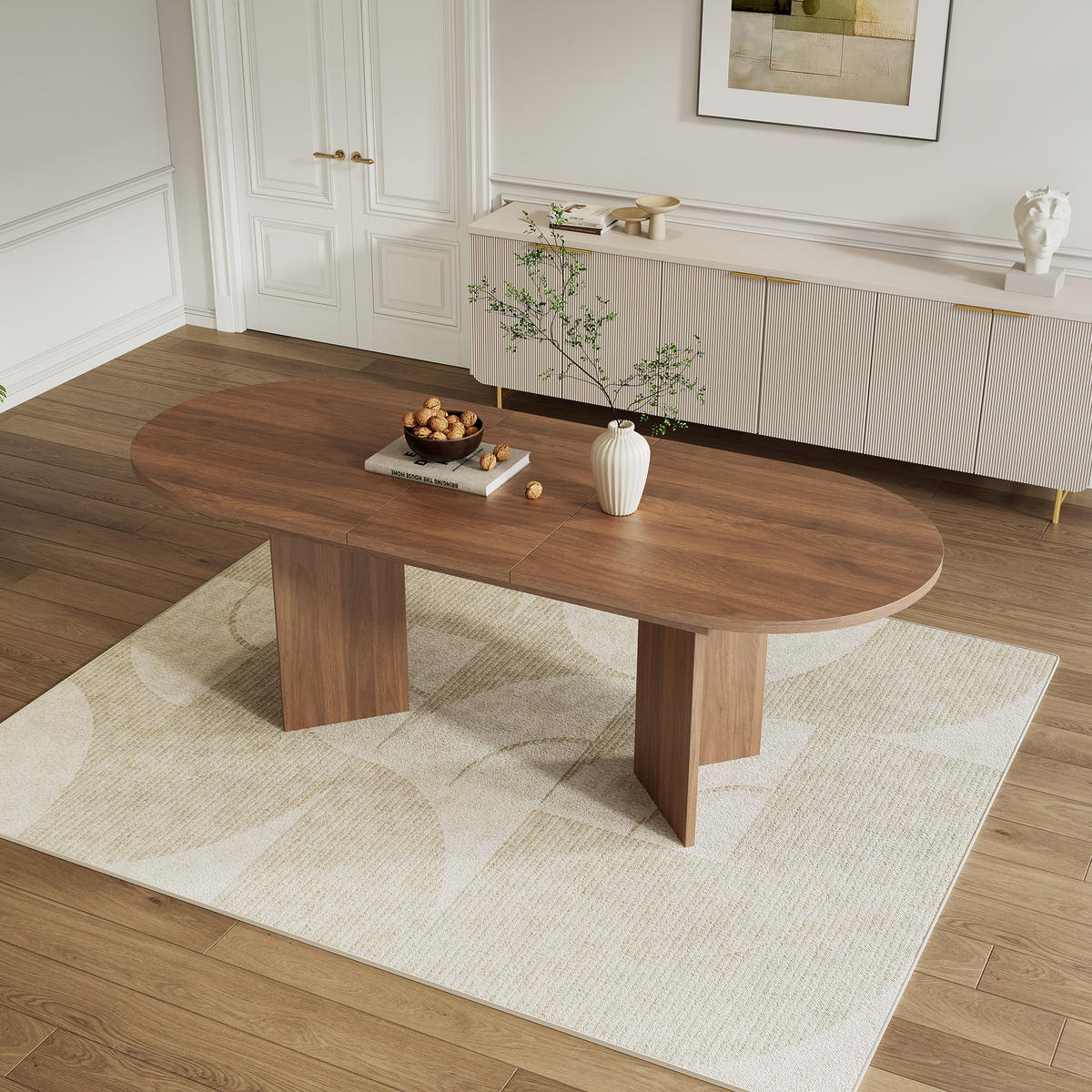 ESSTISCH Ausziehbarer 120-160x80cm Nussbaum mit abgerundeten Ecken - Braun, Holz (76.1/39.67/12.75cm) - Raelunyi