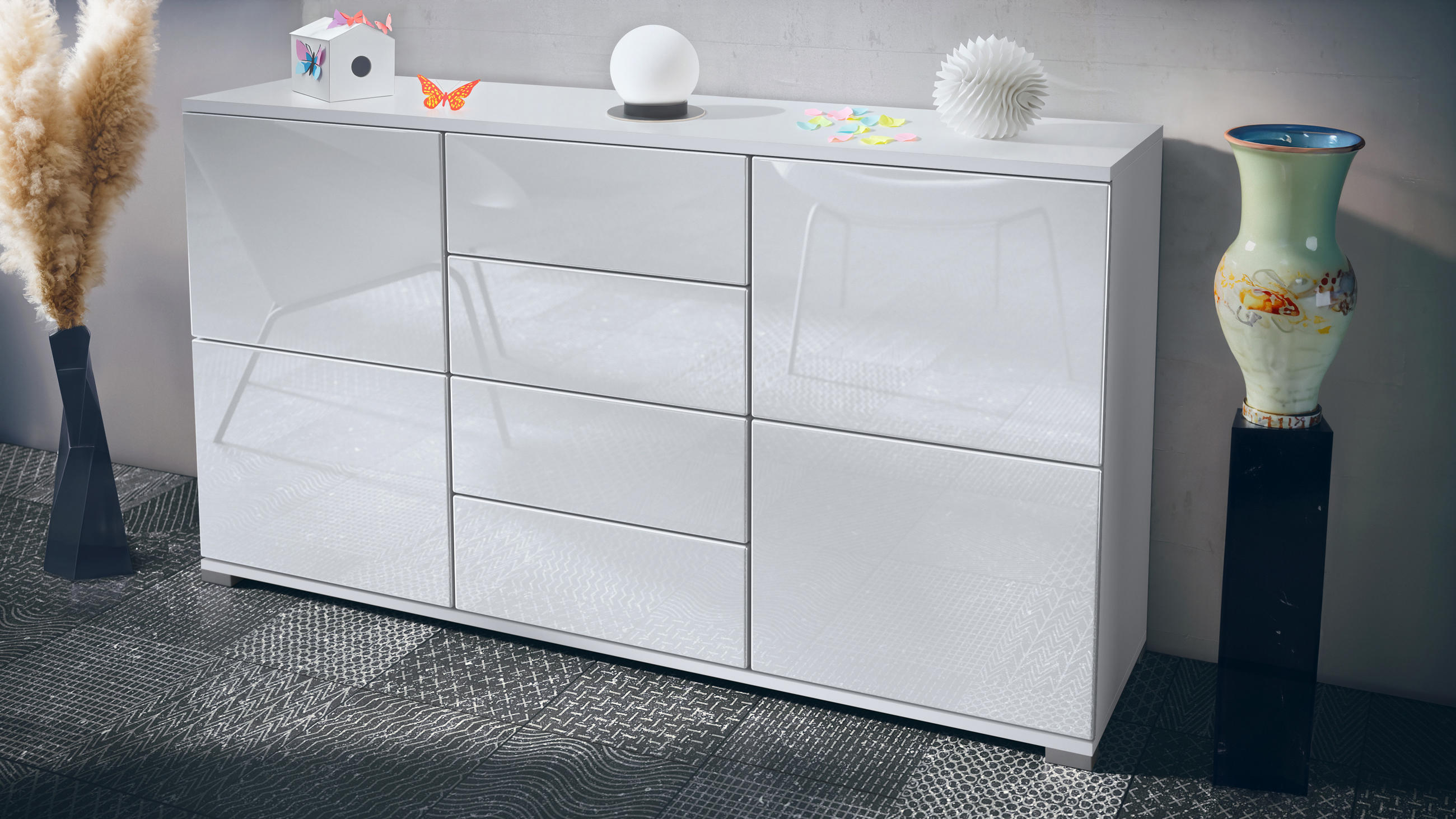 SIDEBOARD Rova Weiß Hochglanz - Weiß Hochglanz, Holzwerkstoff (138.5/75.5/35cm) - Vladon