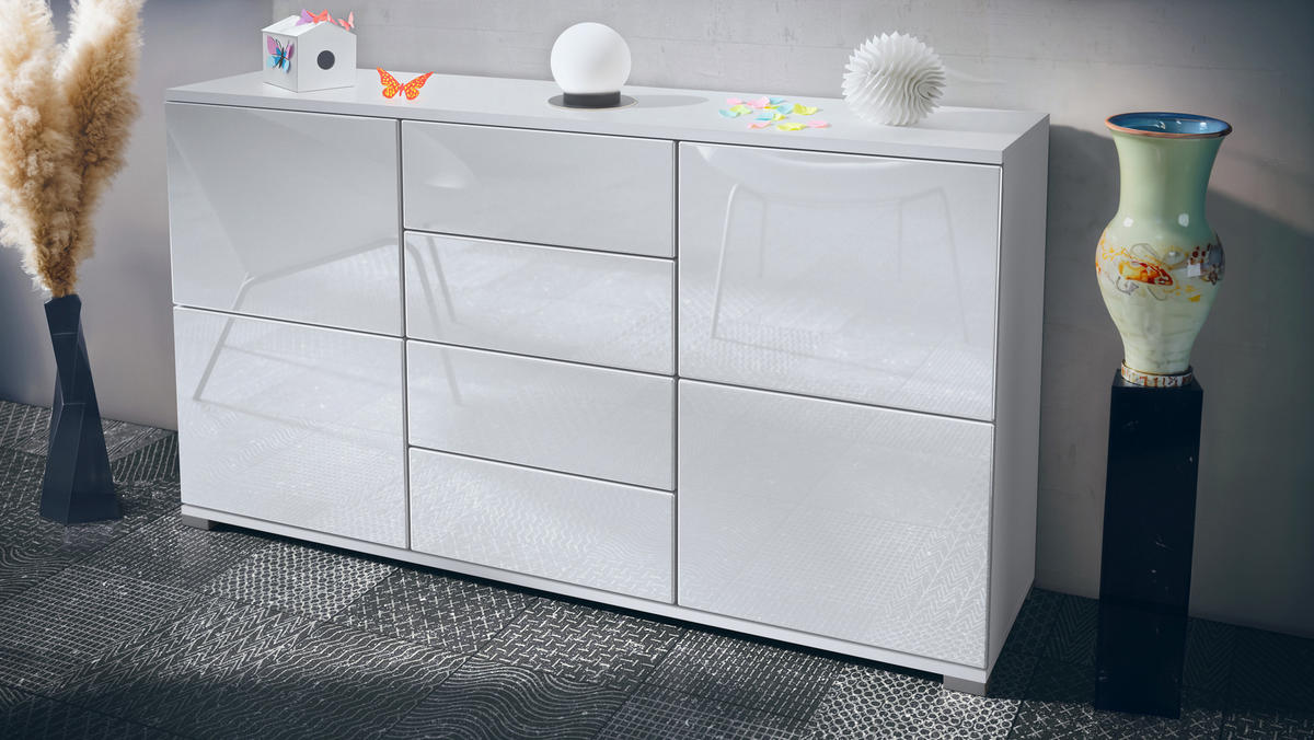 SIDEBOARD Rova Weiß Hochglanz - Weiß Hochglanz, Holzwerkstoff (138.5/75.5/35cm) - Vladon