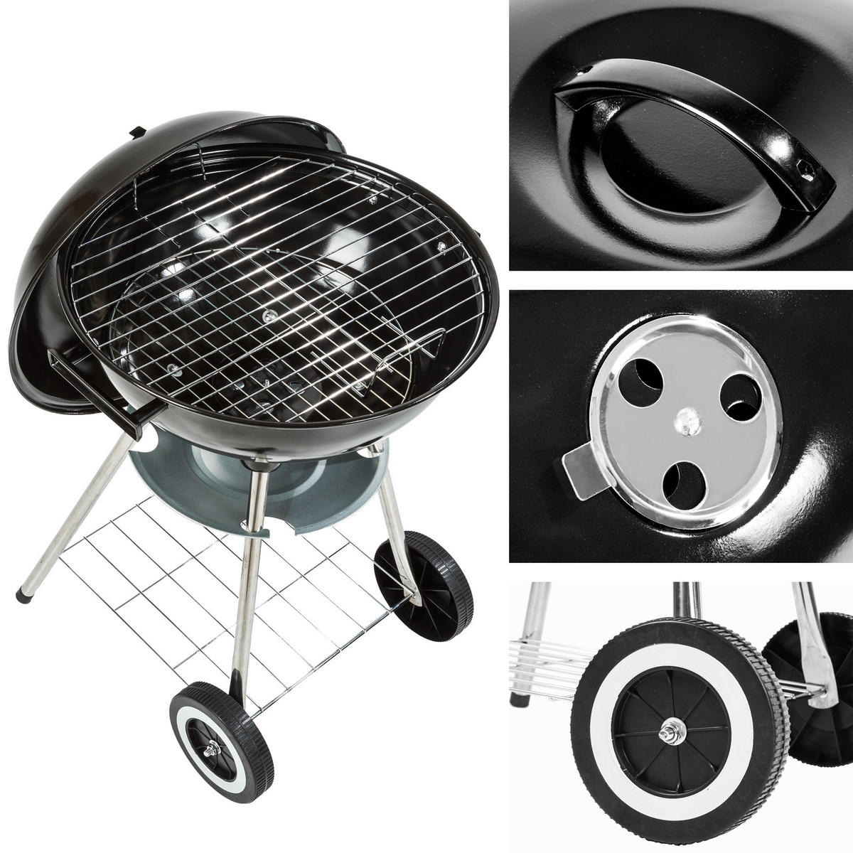 KUGELGRILL ,Ø 41,5 cm,schwarz - Schwarz, Metall (41.5/70cm) - tectake